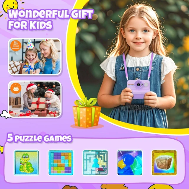 Alt view image 6 of 7 - Kids Camera Instant Print, 1080P HD Instant Print Camera for Kids with 3 Rolls Print Paper & 32GB Card, Selfie Digital Camera for Kid, Ideal Kid Toys Gifts for Boys & Girls Age 3-14 (Purple)