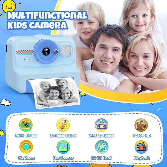 Alt view image 2 of 7 - Kids Camera Instant Print, 1080P HD Instant Print Camera for Kids with 3 Rolls Print Paper & 32GB Card, Selfie Digital Camera for Kid, Ideal Kid Toys Gifts for Boys & Girls Age 3-14 (Blue)