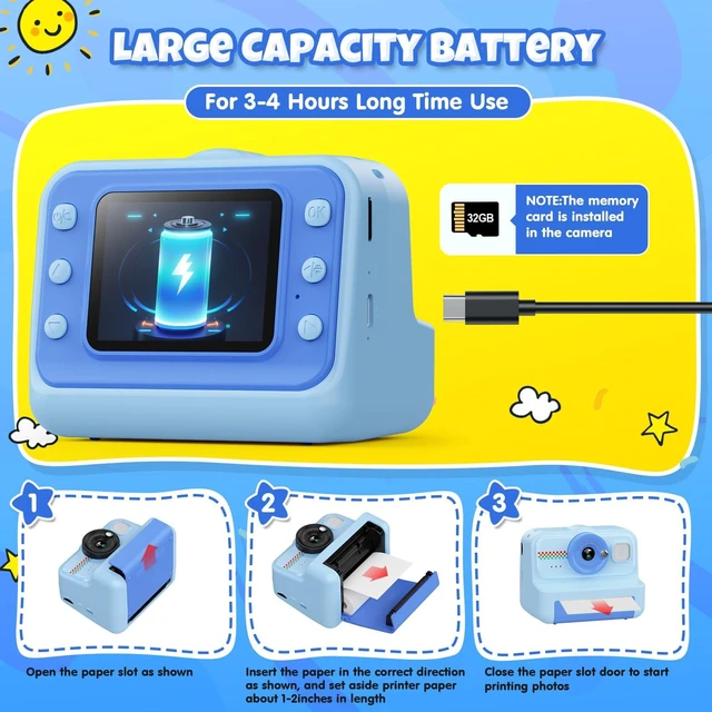 Alt view image 7 of 7 - Kids Camera Instant Print, 1080P HD Instant Print Camera for Kids with 3 Rolls Print Paper & 32GB Card, Selfie Digital Camera for Kid, Ideal Kid Toys Gifts for Boys & Girls Age 3-14 (Blue)