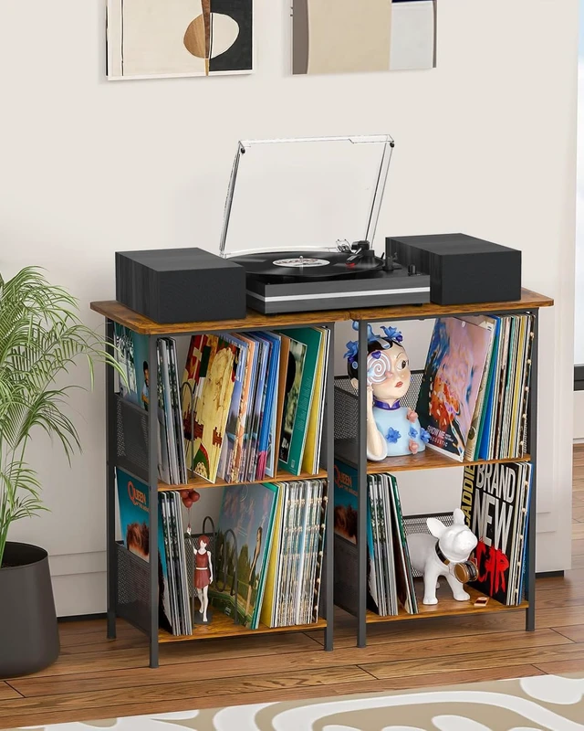Alt view image 7 of 7 - ® Vintage Vinyl Record Player with 2 External Speakers,Wood Black Belt-Drive Turntable,Dual Stereo Bookshelf Speakers,LP Players,3 Speed,BT Wireless Input,AUX,Headphone,Auto Stop,Retro Style