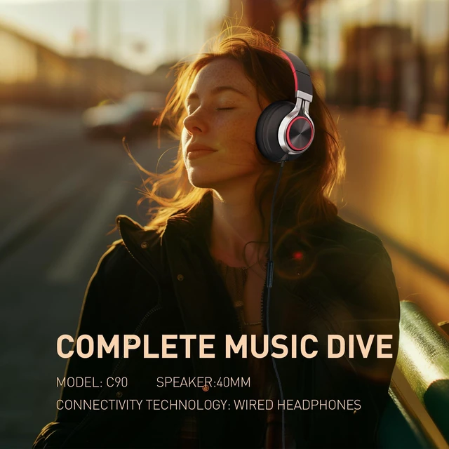 Alt view image 5 of 6 - Wired Headphones with Microphone, Over-Ear Foldable Corded Head Phones with Volume Control 3.5mm Jack for Teens Adult Smartphones Chromebook (Red)