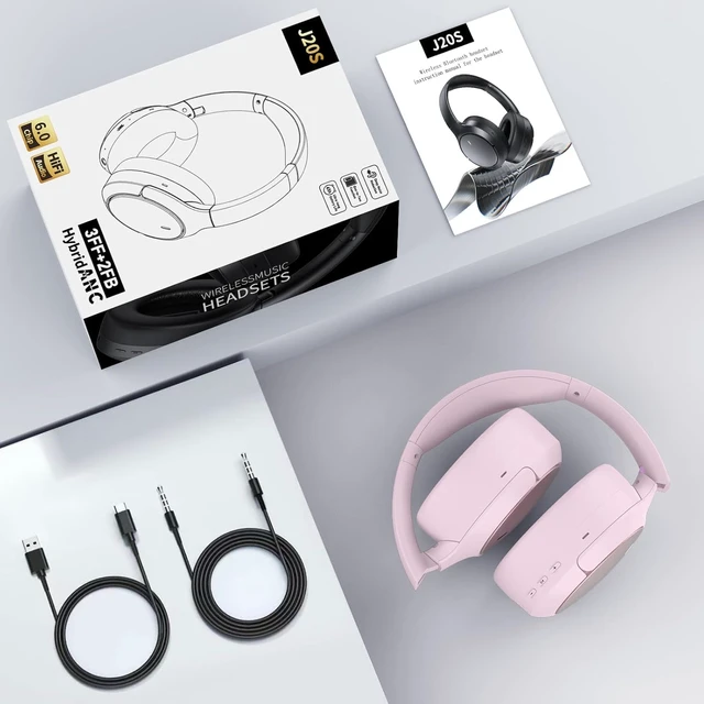 Alt view image 7 of 7 - Hybrid ANC Wireless Over-Ear Headphones, 100H Playtime, Hi-Res Audio, Bluetooth 6.0, Multi-Mode Noise Cancellation, Comfort Fit, iOS & Android Compatible, Foldable Design, Travel-Friendly (Pink)