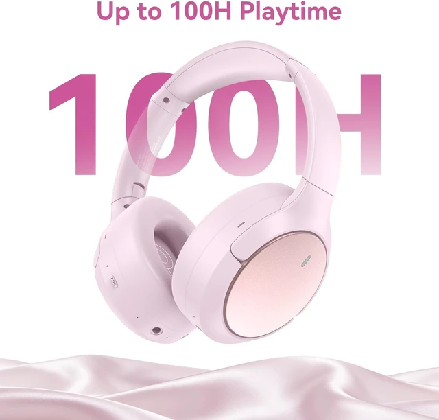Alt view image 4 of 7 - Hybrid ANC Wireless Over-Ear Headphones, 100H Playtime, Hi-Res Audio, Bluetooth 6.0, Multi-Mode Noise Cancellation, Comfort Fit, iOS & Android Compatible, Foldable Design, Travel-Friendly (Pink)
