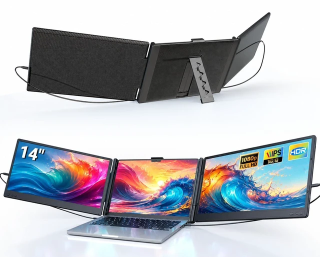 Main image of Laptop Screen Extender, 14" Triple Portable Monitor for Laptop, 1080P FHD IPS Screen Extender Monitors for 13"-17", Travel Monitor for Mac/Windows/Chrome, Built-in Speakers