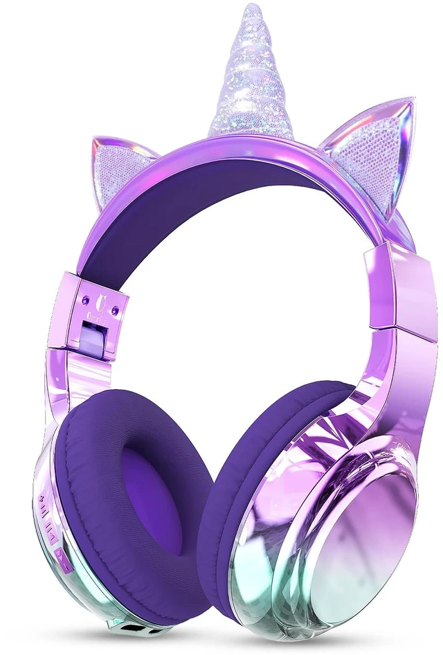 Main image of Kids Unicorn Bluetooth Headphones, 60H, 74/85/94dB Volume Limit For school with mic, fast charging, foldable design, wired mode, Wireless headphones for kids, girls boys, tablet, travel