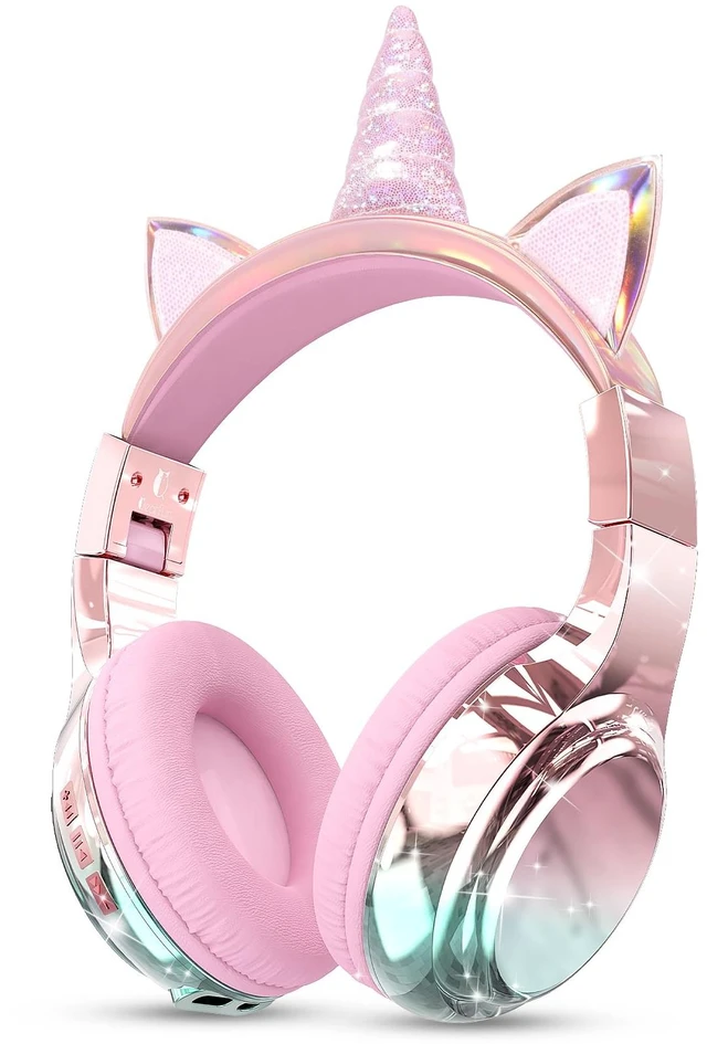 Main image of Kids Unicorn Bluetooth Headphones, 60H, 74/85/94dB Volume Limit For school with mic, fast charging, foldable design, wired mode, Wireless headphones for kids, girls boys, tablet, travel