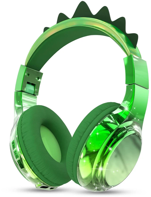Main image of Kids Dinosaur Bluetooth Headphones, 60H, 74/85/94dB Volume Limit For school with mic, fast charging, foldable design, wired mode, Wireless headphones for kids, girls boys, tablet, travel