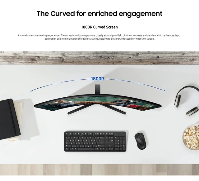 Alt view image 3 of 7 - 27" Essential S3 (S36GD) Series FHD 1800R Curved Computer Monitor 100Hz, Game Mode, Advanced Eye Comfort, HDMI and D-sub Ports (LS27D36DGANXZA)