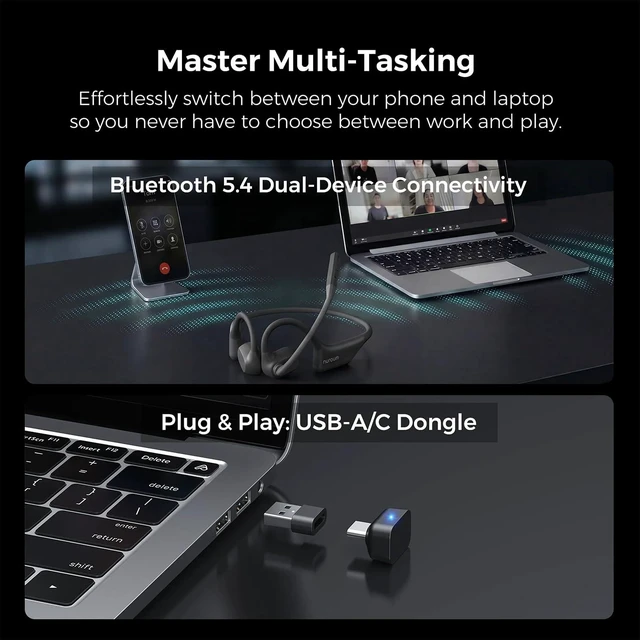 Alt view image 4 of 7 - OpenEar Pro 2 Bluetooth Headphones with Mic, Dongle and Bag ENC Noise Cancelling Mic, HiFi 4 DSP, Multi-Point Connections, Soft Silicone, Long Battery Life, One Button Mute