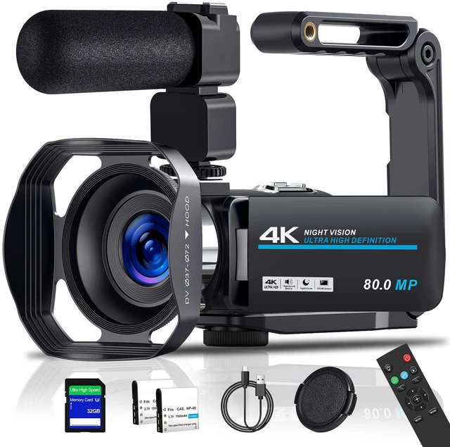 Main image of Camcorder Video Camera 4K 80MP 30FPS Vlogging for YouTube Autofocus IR Night Vision, 18X Digital Zoom, 3.0 IPS Screen Recorder with 32GB SD Card, 2 Batteries, Stabilizer and Remote Control