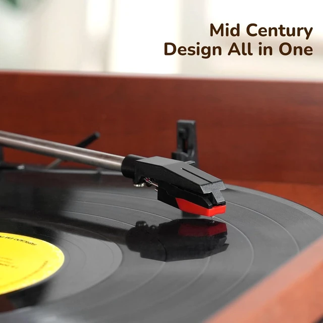 Alt view image 6 of 6 - Bluetooth Record Player 10 in 1, 3-Speed Turntable for Vinyl with Speakers, LP to MP3 Converter, CD, Cassette Player, FM Radio, Wireless Streaming Mahogany