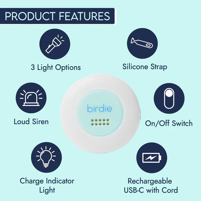 Alt view image 2 of 7 - The Original Personal Safety Alarm Disc for Bikes, Hikes, and Late Nights - Loud Siren, LED Light for Extra Visibility, Rechargeable, Handsfree, Lightweight, Water Resistant (Aqua)