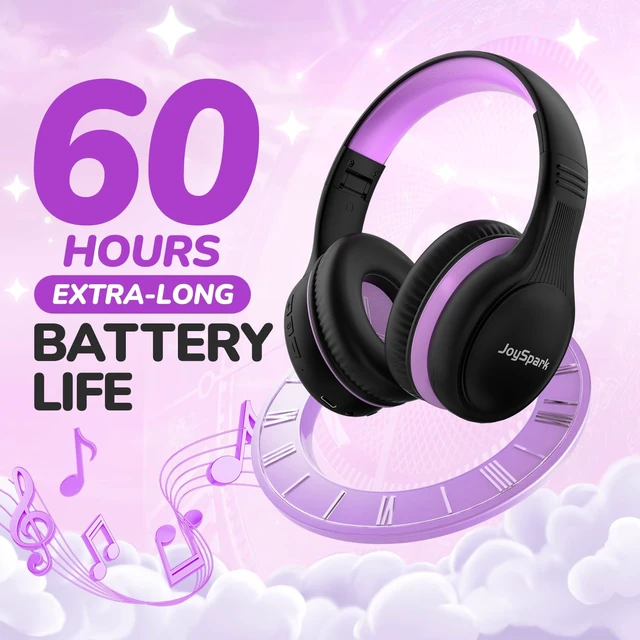 Alt view image 3 of 7 - Kids Bluetooth Headphones Foldable, 60Hrs, Built-in Mic-Purple 85/94dB Volume Limited, Stereo Sound, Type-C Fast Charging, Bluetooth 5.4, Wireless Headphones for Kids Toddler Travel School