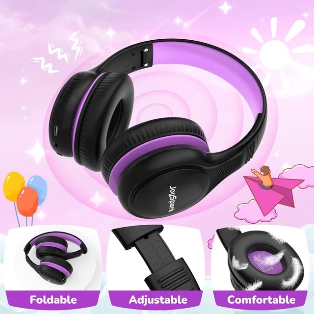 Alt view image 5 of 7 - Kids Bluetooth Headphones Foldable, 60Hrs, Built-in Mic-Purple 85/94dB Volume Limited, Stereo Sound, Type-C Fast Charging, Bluetooth 5.4, Wireless Headphones for Kids Toddler Travel School