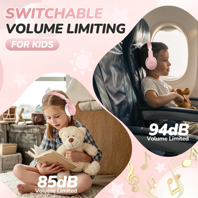Alt view image 2 of 7 - Kids Bluetooth Headphones Foldable, 60Hrs, Built-in Mic-Rose Gold 85/94dB Volume Limited, Stereo Sound, Type-C Fast Charging, Bluetooth 5.4, Wireless Headphones for Kids Toddler Travel School