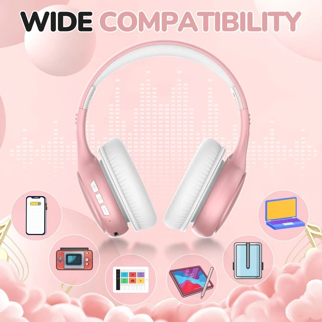 Alt view image 7 of 7 - Kids Bluetooth Headphones Foldable, 60Hrs, Built-in Mic-Rose Gold 85/94dB Volume Limited, Stereo Sound, Type-C Fast Charging, Bluetooth 5.4, Wireless Headphones for Kids Toddler Travel School