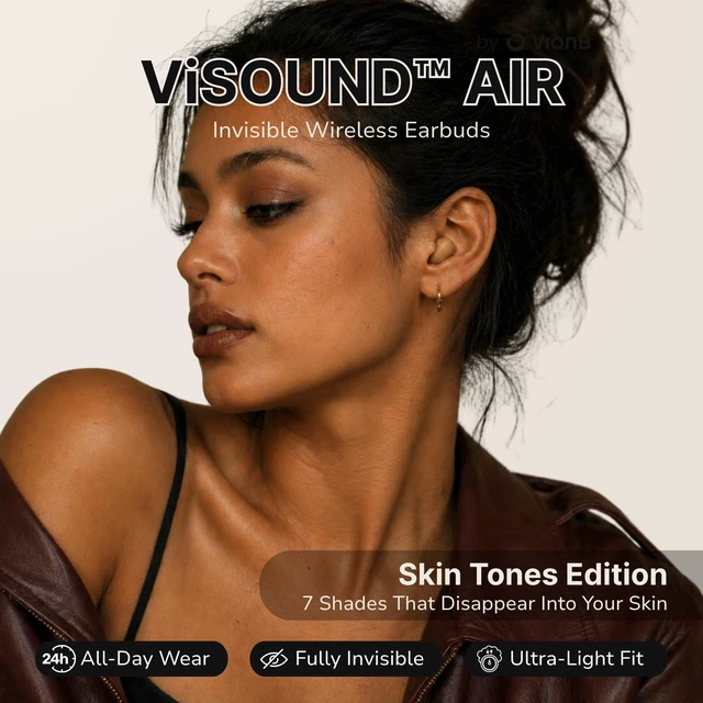 Alt view image 2 of 7 - Air Skin Tones Invisible Earbuds for Small Ears - Wireless Bluetooth 5.4, Skin-Matching Mini Stemless Ear Buds, IPX5 Waterproof, Crystal Clear Calls (Golden Toffee)