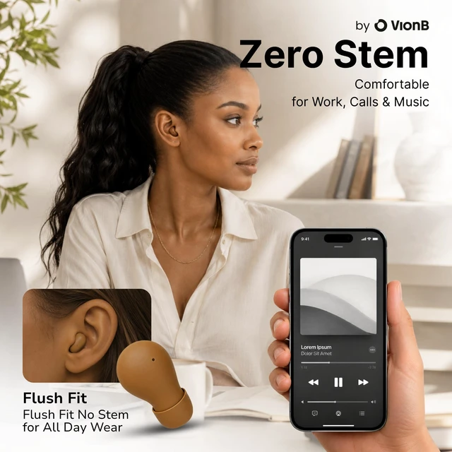 Alt view image 3 of 7 - Air Skin Tones Invisible Earbuds for Small Ears - Wireless Bluetooth 5.4, Skin-Matching Mini Stemless Ear Buds, IPX5 Waterproof, Crystal Clear Calls (Golden Toffee)