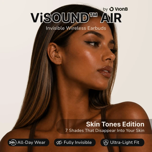 Alt view image 2 of 7 - Air Skin Tones Invisible Earbuds for Small Ears - Wireless Bluetooth 5.4, Skin-Matching Mini Stemless Ear Buds, IPX5 Waterproof, Crystal Clear Calls (Copper Amber)