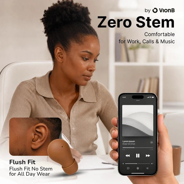 Alt view image 3 of 7 - Air Skin Tones Invisible Earbuds for Small Ears - Wireless Bluetooth 5.4, Skin-Matching Mini Stemless Ear Buds, IPX5 Waterproof, Crystal Clear Calls (Copper Amber)