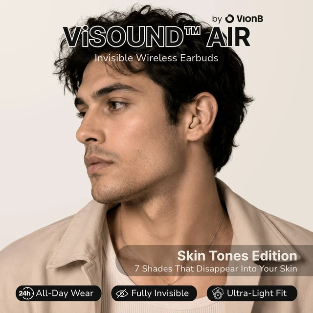 Alt view image 2 of 7 - Air Skin Tones Invisible Earbuds for Small Ears - Wireless Bluetooth 5.4, Skin-Matching Mini Stemless Ear Buds, IPX5 Waterproof, Crystal Clear Calls (Soft Sand)