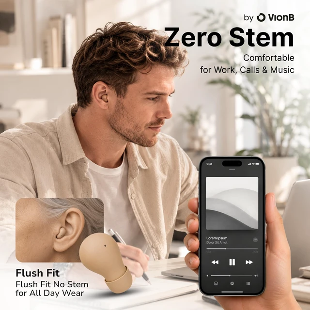 Alt view image 3 of 7 - Air Skin Tones Invisible Earbuds for Small Ears - Wireless Bluetooth 5.4, Skin-Matching Mini Stemless Ear Buds, IPX5 Waterproof, Crystal Clear Calls (Soft Sand)
