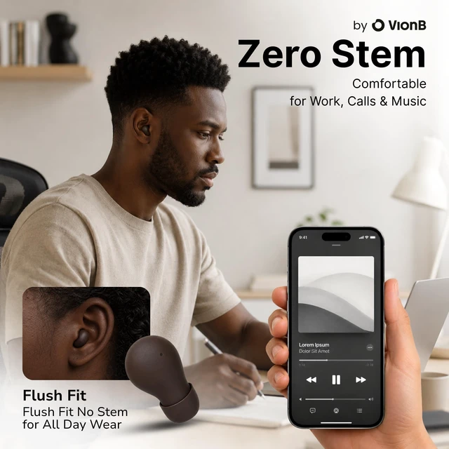 Alt view image 4 of 7 - Air VionB Skin Tones Invisible Earbuds for Small Ears - Wireless Bluetooth 5.4, Skin-Matching Mini Stemless Ear Buds, IPX5 Waterproof, Crystal Clear Calls, Discreet for Work (Deep Espresso)