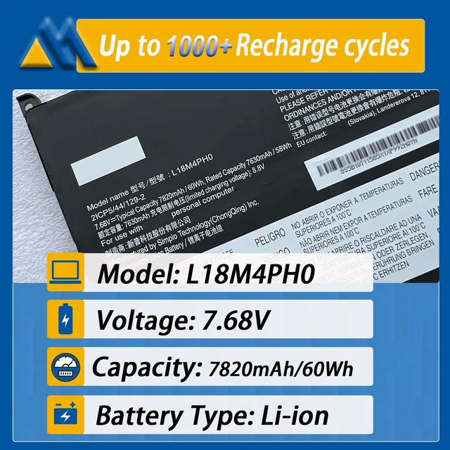 Alt view image 2 of 6 - L18M4PH0 L18C4PH0 Laptop Battery Replacement for Lenovo Yoga C940-14IIL Yoga C940 15irh 14 Series 5B10T11585 5B10W67374 5B10T11586 5B10W67180 7.68V 60Wh 7820mAh 4-Cell