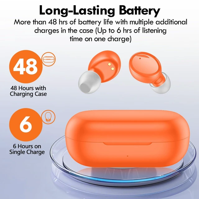 Alt view image 2 of 7 - True Wireless Earbuds Bluetooth 5.4, in Ear Headphones 48H Playtime,Light Weight, Built in Mic, Premium Sound with Deep Bass, Clear Calls for Sports Workout Orange