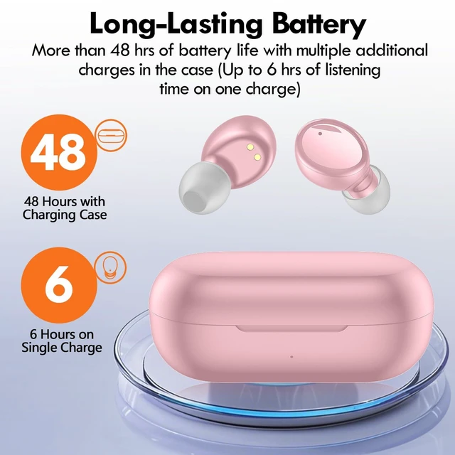 Alt view image 2 of 7 - True Wireless Earbuds Bluetooth 5.4, in Ear Headphones 48H Playtime,Light Weight, Built in Mic, Premium Sound with Deep Bass, Clear Calls for Sports Workout Pink