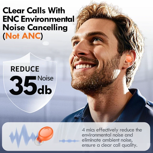 Alt view image 4 of 7 - True Wireless Earbuds Bluetooth 5.4, in Ear Headphones 48H Playtime,Light Weight, Built in Mic, Premium Sound with Deep Bass, Clear Calls for Sports Workout Orange