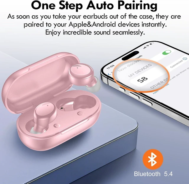 Alt view image 4 of 7 - True Wireless Earbuds Bluetooth 5.4, in Ear Headphones 48H Playtime,Light Weight, Built in Mic, Premium Sound with Deep Bass, Clear Calls for Sports Workout Pink