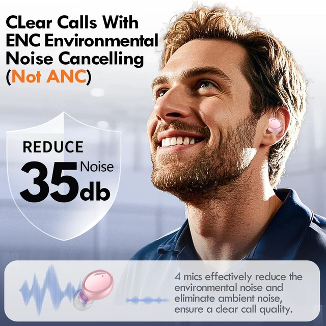 Alt view image 5 of 7 - True Wireless Earbuds Bluetooth 5.4, in Ear Headphones 48H Playtime,Light Weight, Built in Mic, Premium Sound with Deep Bass, Clear Calls for Sports Workout Pink