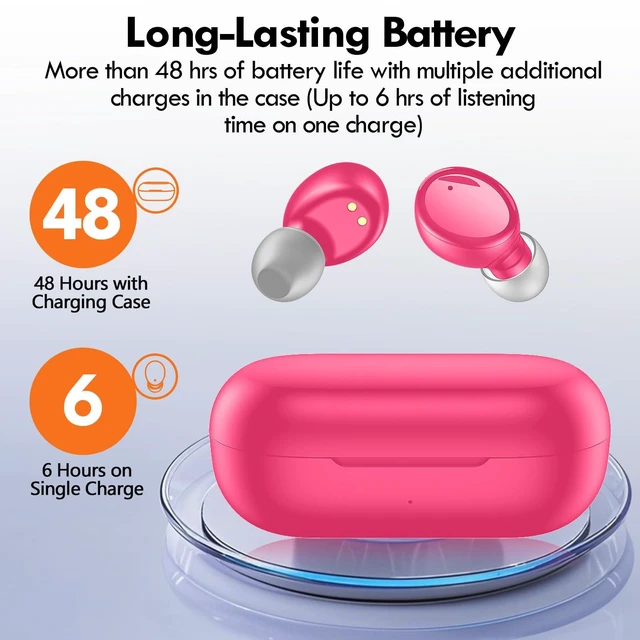 Alt view image 2 of 7 - True Wireless Earbuds Bluetooth 5.4, in Ear Headphones 48H Playtime,Light Weight, Built in Mic, Premium Sound with Deep Bass, Clear Calls for Sports Workout Hot Pink