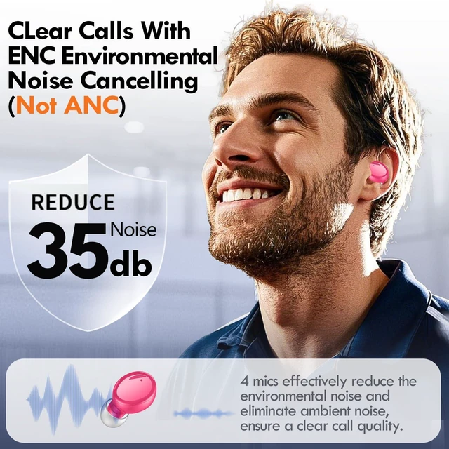 Alt view image 5 of 7 - True Wireless Earbuds Bluetooth 5.4, in Ear Headphones 48H Playtime,Light Weight, Built in Mic, Premium Sound with Deep Bass, Clear Calls for Sports Workout Hot Pink