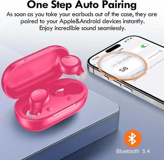 Alt view image 4 of 7 - True Wireless Earbuds Bluetooth 5.4, in Ear Headphones 48H Playtime,Light Weight, Built in Mic, Premium Sound with Deep Bass, Clear Calls for Sports Workout Hot Pink