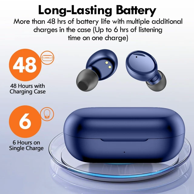 Alt view image 2 of 7 - True Wireless Earbuds Bluetooth 5.4, in Ear Headphones 48H Playtime,Light Weight, Built in Mic, Premium Sound with Deep Bass, Clear Calls for Sports Workout Blue