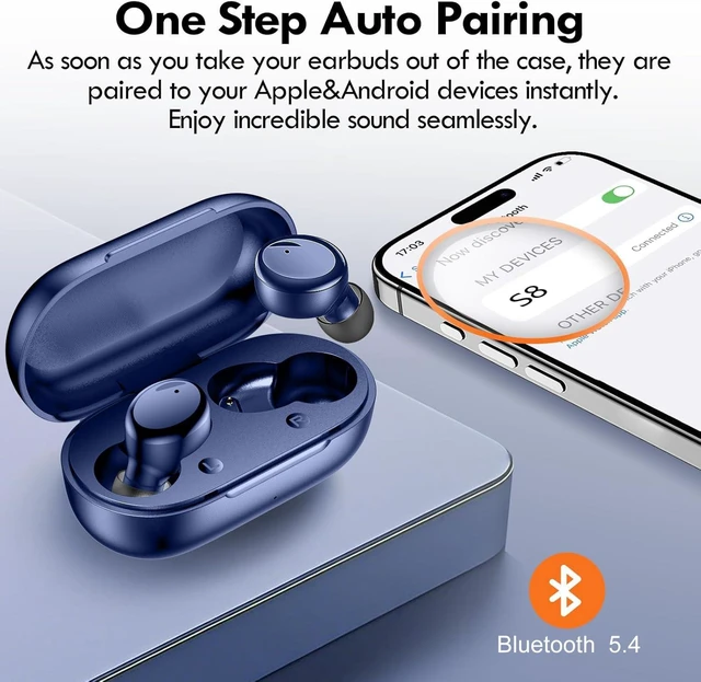 Alt view image 3 of 7 - True Wireless Earbuds Bluetooth 5.4, in Ear Headphones 48H Playtime,Light Weight, Built in Mic, Premium Sound with Deep Bass, Clear Calls for Sports Workout Blue