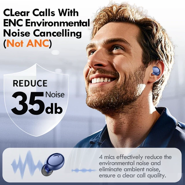 Alt view image 5 of 7 - True Wireless Earbuds Bluetooth 5.4, in Ear Headphones 48H Playtime,Light Weight, Built in Mic, Premium Sound with Deep Bass, Clear Calls for Sports Workout Blue