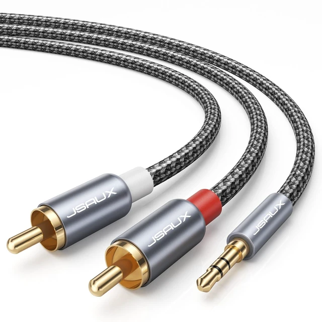 Main image of 25ft/7.5M Aux to RCA Headphone Male to Male Jack Adapter Nylon Braided 1/8 to RCA Audio Y Cord for Smartphones, MP3, Tablets, Speakers, HDTV - Grey
