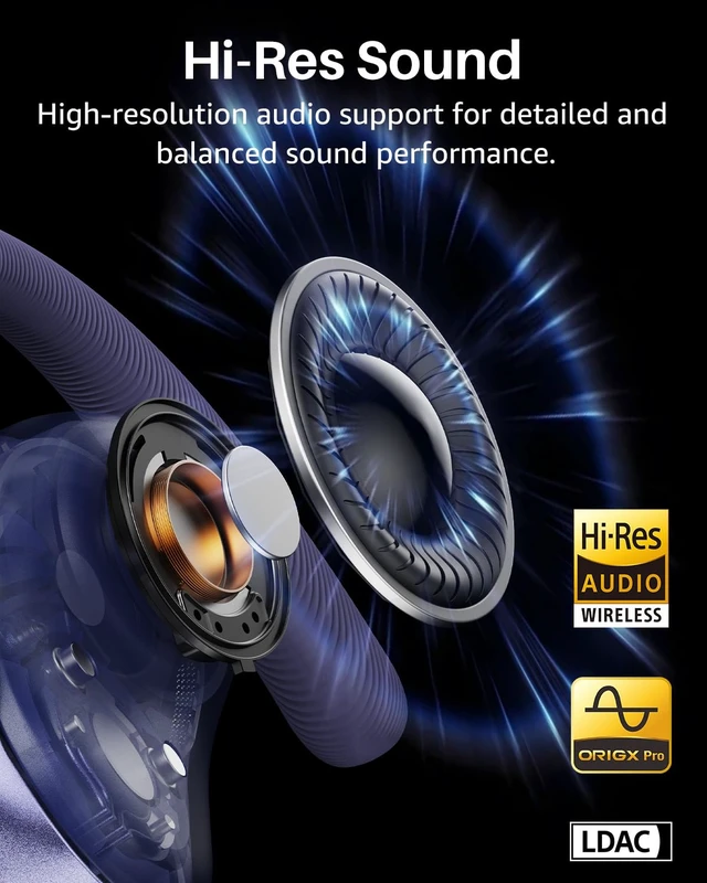 Alt view image 3 of 7 - Open X2 Pro AI Smart Open Ear Earbuds, LCD Digital Screen Stereo Sound AI Assistant & Translates, Motion/Voice Control, Dual-Axis Adjustment, IPX7 Waterproof 36H Bluetooth 6.0 Headphones Blue