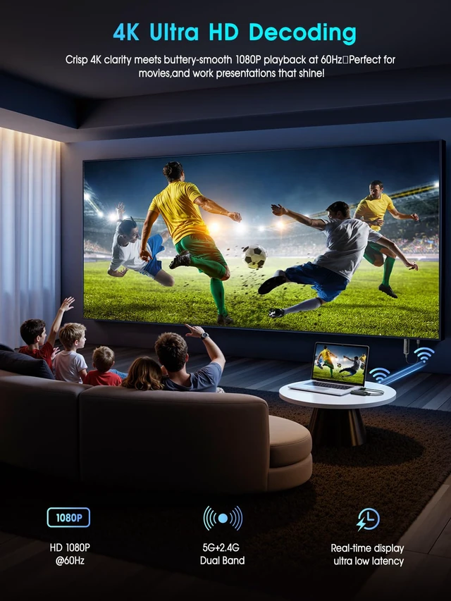 Alt view image 3 of 7 - 2026 Upgraded Wireless HDMI Transmitter and Receiver 328FT/100M, Plug & Play Portable 5G+2.4G Remote Control Extenders for Video and Audio to Monitor from PC/Projector