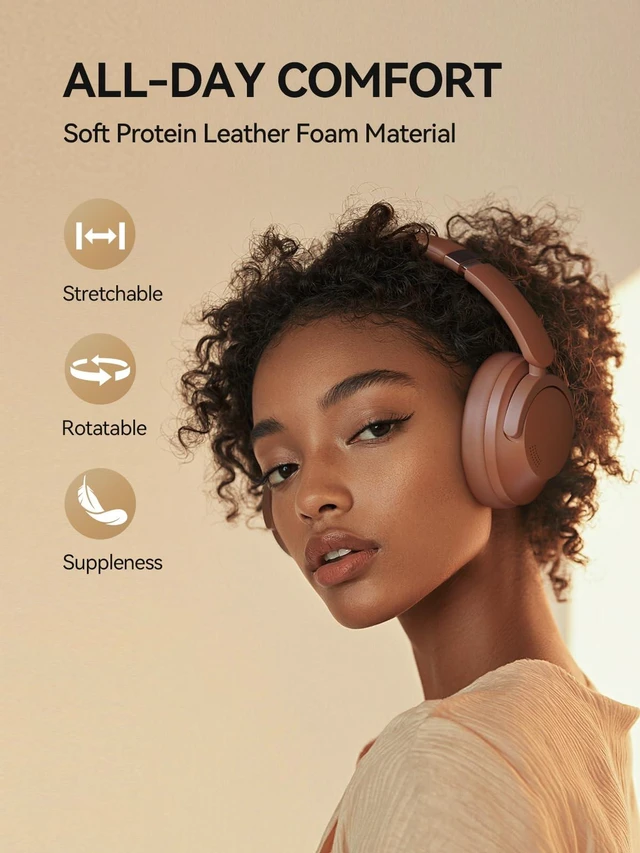 Alt view image 4 of 7 - SonoFlow-Pro Noise Cancelling Headphones - HQ51 Over Ear Bluetooth Headphones with LDAC for Hi-Res Wireless Audio,100H Playtime, Bluetooth 5.4, QuietMax ANC, Comfortable Fit (Mocha Brown)