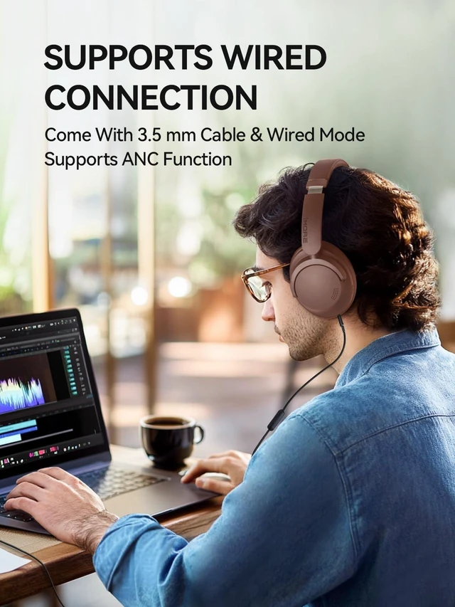 Alt view image 6 of 7 - SonoFlow-Pro Noise Cancelling Headphones - HQ51 Over Ear Bluetooth Headphones with LDAC for Hi-Res Wireless Audio,100H Playtime, Bluetooth 5.4, QuietMax ANC, Comfortable Fit (Mocha Brown)