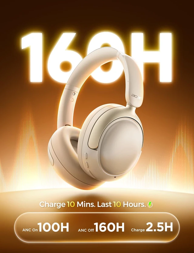 Alt view image 4 of 7 - OHR703 Adaptive Noise Cancelling Bluetooth Headphones, Over Ear, Cream Hi-Res LDAC wireless audio, 45dB Hybrid noise cancelling, Transparency mode, 160H Long battery life for travel, Bluetooth 6.0