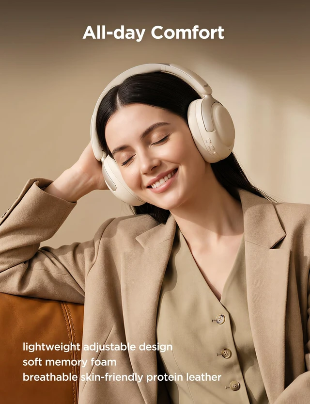 Alt view image 5 of 7 - OHR703 Adaptive Noise Cancelling Bluetooth Headphones, Over Ear, Cream Hi-Res LDAC wireless audio, 45dB Hybrid noise cancelling, Transparency mode, 160H Long battery life for travel, Bluetooth 6.0