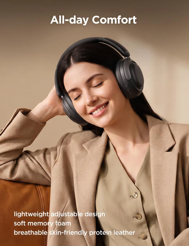 Alt view image 5 of 7 - OHR703 Adaptive Noise Cancelling Bluetooth Headphones, Over Ear, Black Hi-Res LDAC wireless audio, 45dB Hybrid noise cancelling, Transparency mode, 160H Long battery life for travel, Bluetooth 6.0
