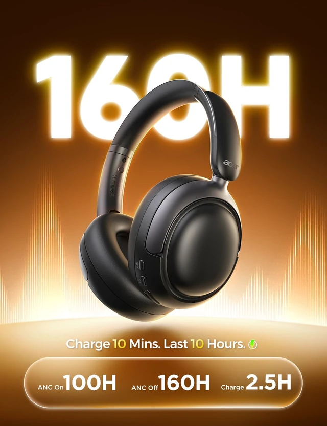 Alt view image 4 of 7 - OHR703 Adaptive Noise Cancelling Bluetooth Headphones, Over Ear, Black Hi-Res LDAC wireless audio, 45dB Hybrid noise cancelling, Transparency mode, 160H Long battery life for travel, Bluetooth 6.0