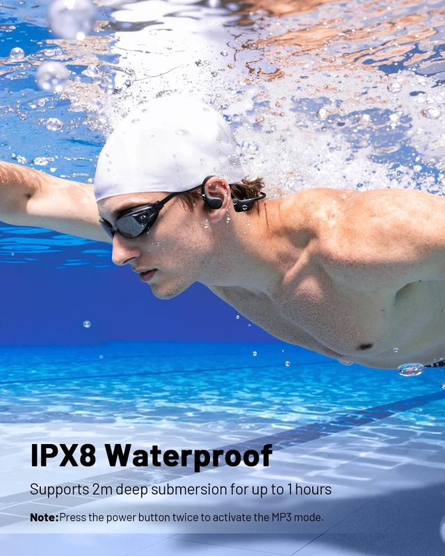 Alt view image 4 of 7 - Bone Conduction Swimming Headphones IPX8 Waterproof Open Ear Earbuds Bone-Air Conduction Dual Driver with Bluetooth 6.0, 32GB Memory 8H MP3 Mode Playtime Ear buds for Swimming