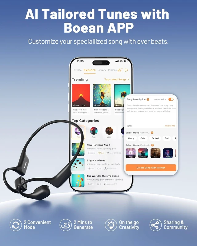 Alt view image 6 of 7 - Bone Conduction Swimming Headphones IPX8 Waterproof Open Ear Earbuds Bone-Air Conduction Dual Driver with Bluetooth 6.0, 32GB Memory 8H MP3 Mode Playtime Ear buds for Swimming